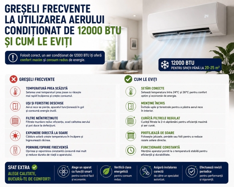 10 greșeli frecvente în utilizarea unui aer condiționat de 12000 BTU